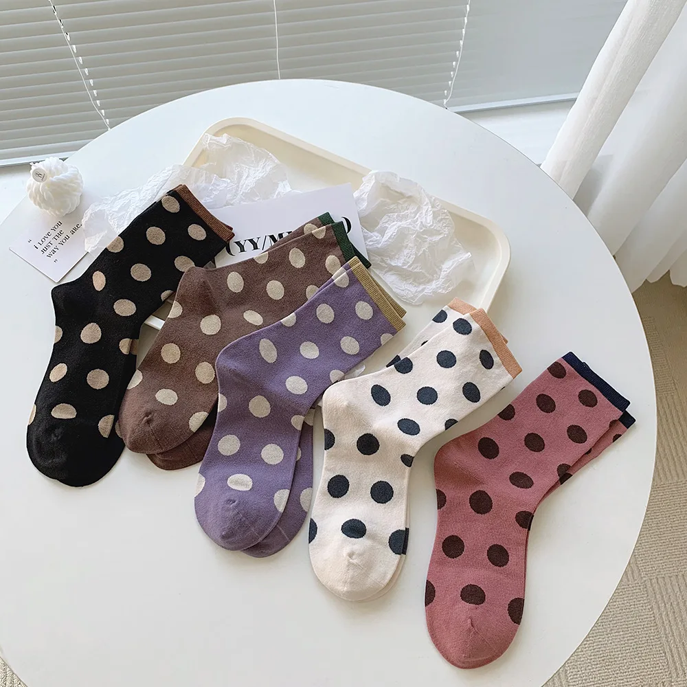 

Polka Dot Women Socks Japanese Fashion Sweet Girls Kawaii Cute Socks Women Korean Style Harajuku Retro Vintage Cotton Crew Socks