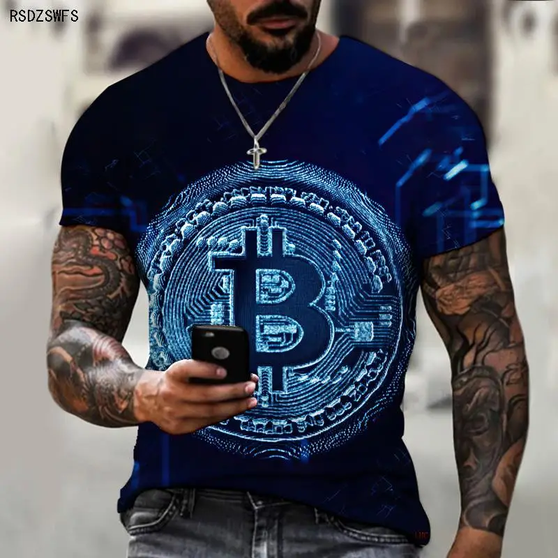 

Technology Electronic Information 3D Printing Men's T-shirt Virtual Currency Pattern Crew Neck Top Street Casual Wear S-5XL