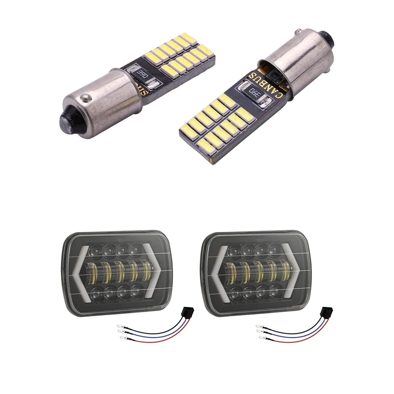 

8Pcs Car Bulb Ba9s T4W H6W 4014 24Smd 4.8W Led Light Lamp & 1 Pair 300W 5 Inch X7 Inch /7 Inch X6 Inch Led Headlights