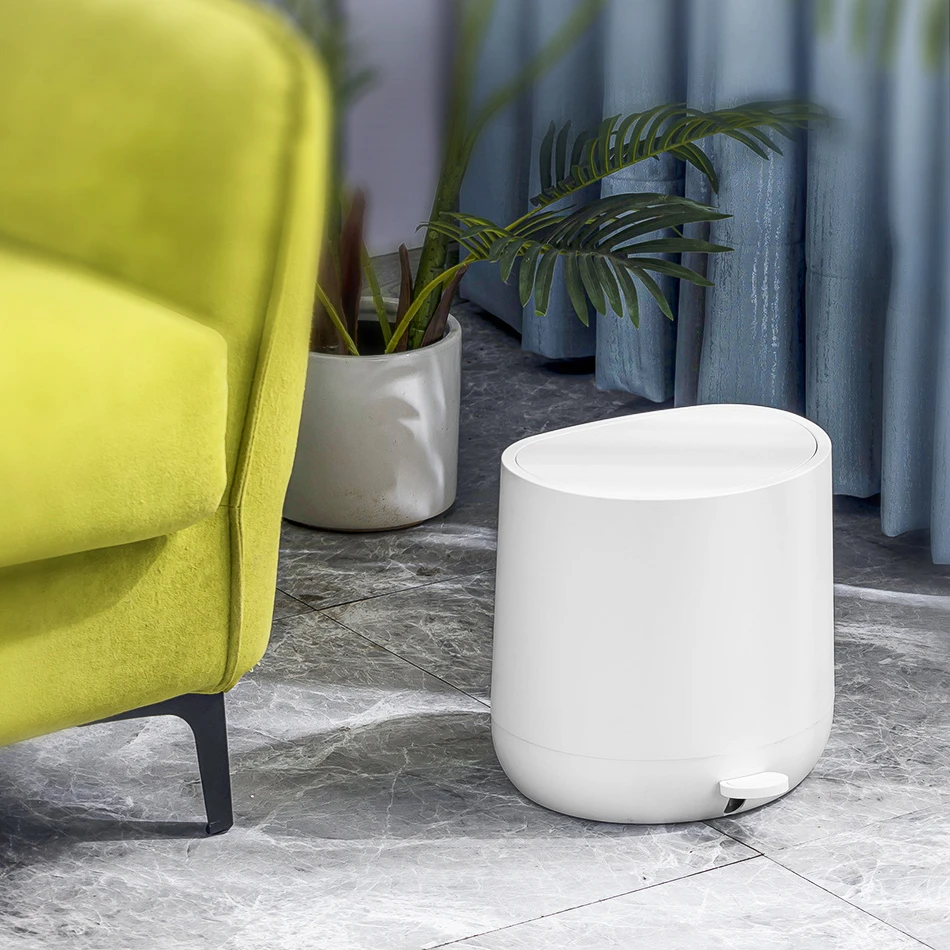 

7L Plastic Trash Can Flip Foot Pedal Garbage Bin Rubbish Waste Container Bathroom Kitchen Living Room Decor Bucket Organizer