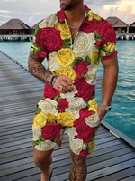 floral polo 3d set for men printed zipper polo shirtshorts mens tracksuit sportswear casual summer harajuku streetwear