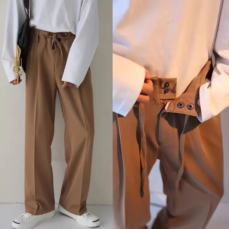 

ZCSMLL Casual trousers men's autumn trousers trend all-match chic straight loose wide-leg pants drape mopping suit pants