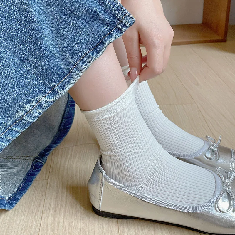 Однотонные женские носки хлопковые тонкие дышащие эластичные длинные школьные в