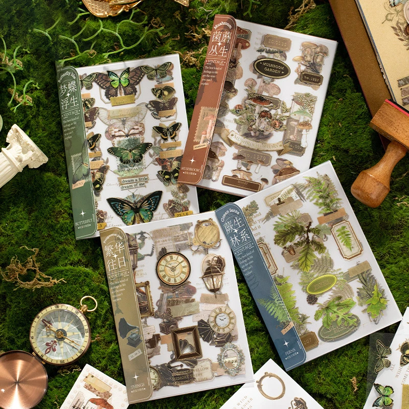 

1Set Vintage Creative Plants Stickers DIY Scrapbooking Journaling Material Laser Gold Color PET Crafts Diary Decoration Stickers