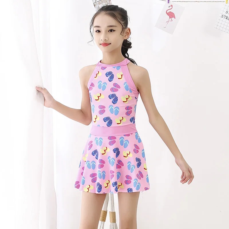 Medium And Arge Children's One-piece Flat leg Pants Skirt Lovely Swimsuit Primary School Girl Hot Spring Bathing Suit