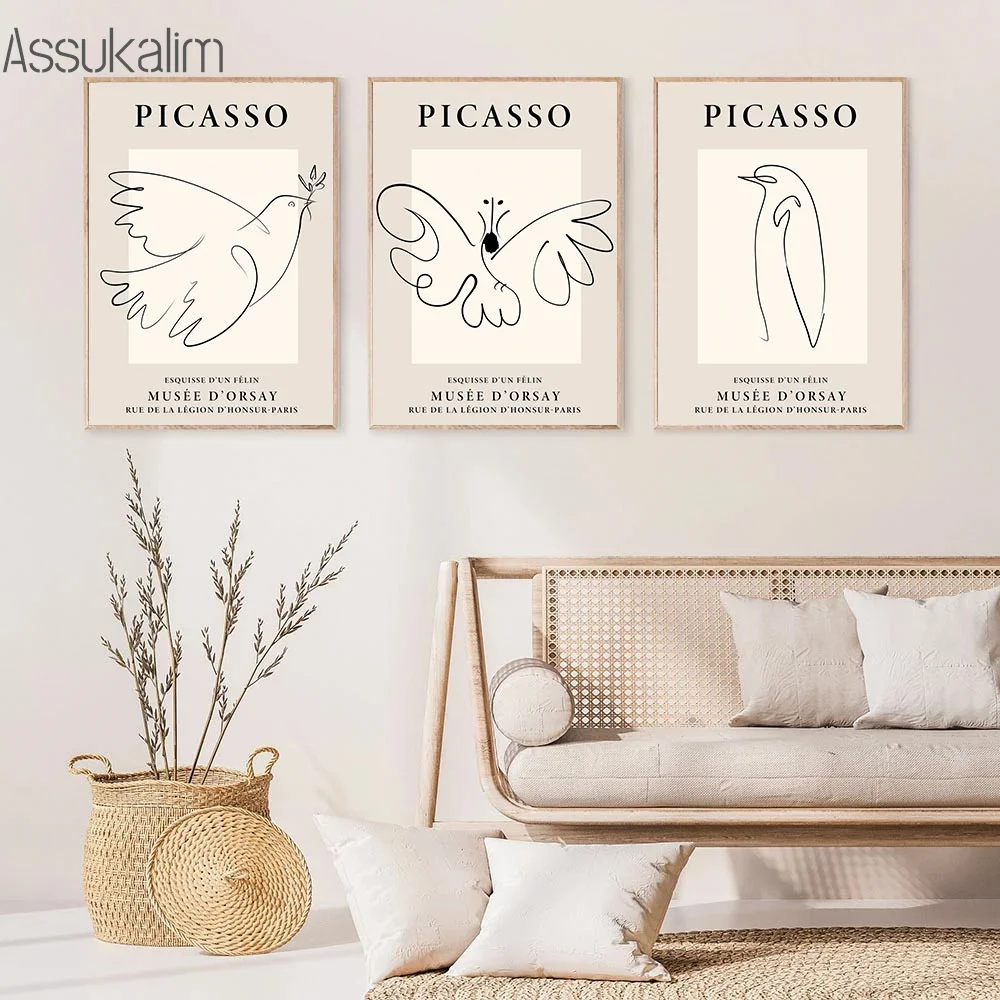 Настенный плакат Пикассо в стиле ретро рисунок на холсте с изображением птицы