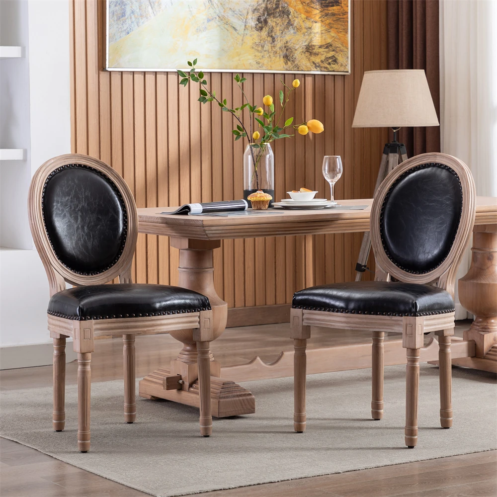 

Dining Chairs Nordic PU Leather and Rubber Solid Wood Legs Ergonomic Dining Chairs Modern French Home Furniture