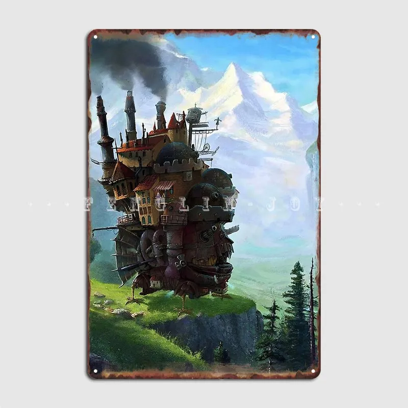 

Aesthetics Moving Castle In Forest Poster Metal Plaque Cinema Living Room Wall Plaque Funny Cinema Tin Sign Poster