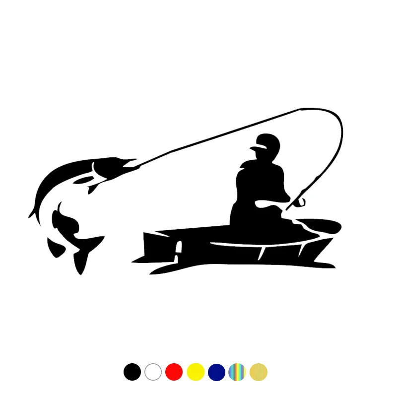 

JPCT Funny Style Fisherman's Car, Front and Rear Windows Waterproof Vinyl Stickers, Black and White, Various Sizes, 15cm-8cm