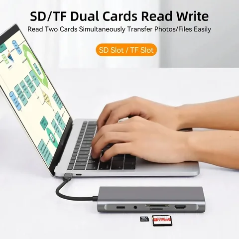 Док-станции 11-в-1 USB C HUB USB-концентраторы типа C до 4K HDMI USB 3.0 5 Гбит/с USB-разветвитель-адаптер для ПК, ноутбука Macbook