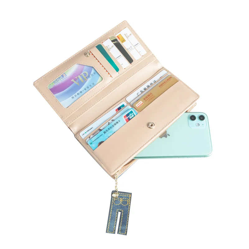 

Woman's Long Wallet Denim Pattern Leather Coin Purses Soft Skin Buckle Clutch Female Money Bag Hand Credit Card Holder