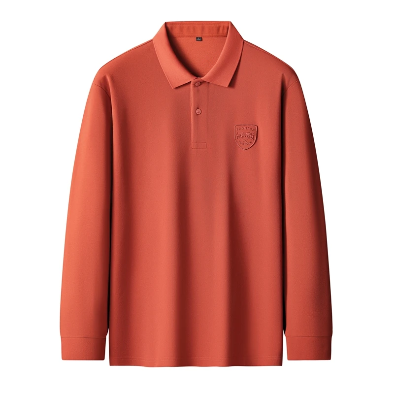 Рубашка-поло мужская с вышивкой Модный Топ длинным рукавом воротником лацканами