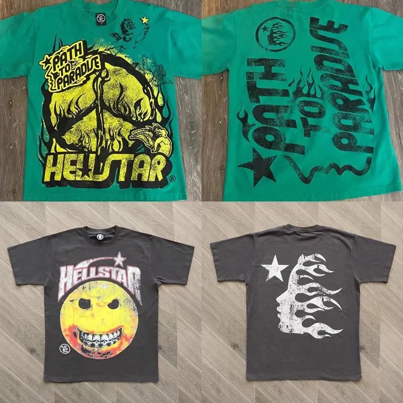 

Реальное фото футболка Hellstar Devil Wash Do Old Green свободная Мужская женская футболка с коротким рукавом Уличная одежда Топ Футболка Hell Star