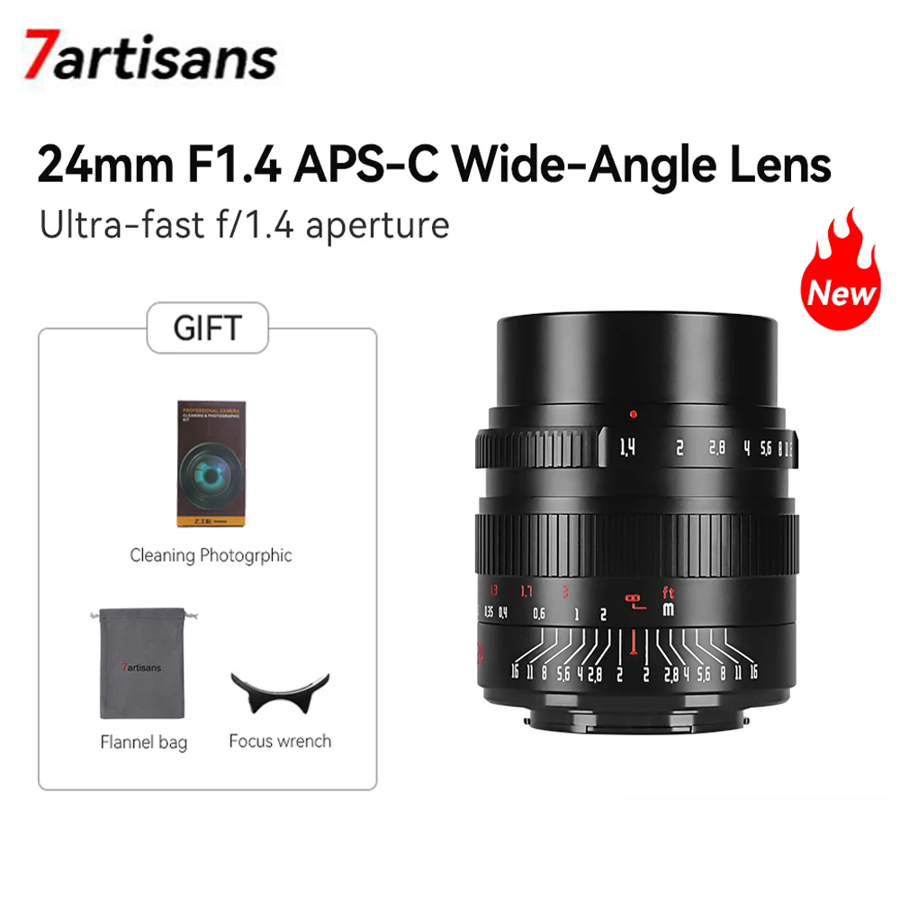 7artisans 7artisans, параметры 24 мм F1.4, большой апертуры, линзы людей, людей с бонусом, для камер Sony E, Canon, FUJIFX M4/3, NIKON Z