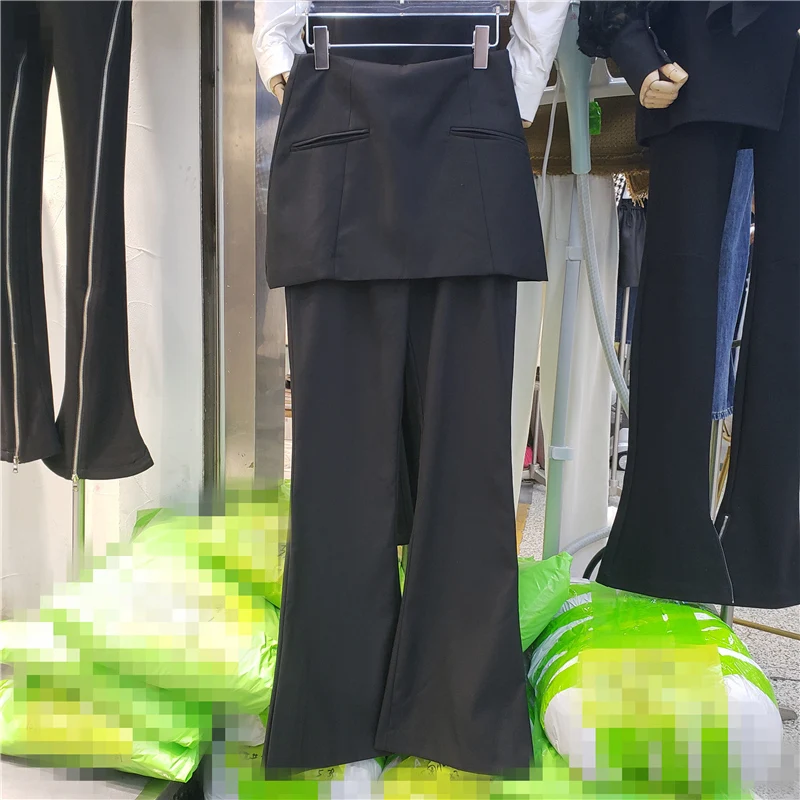 

SeeBeautiful Simple Fake Two Pieces Stitching Trousers High Waist Zipper Pants Women 2022 Autumn New Fashion Tide Q613