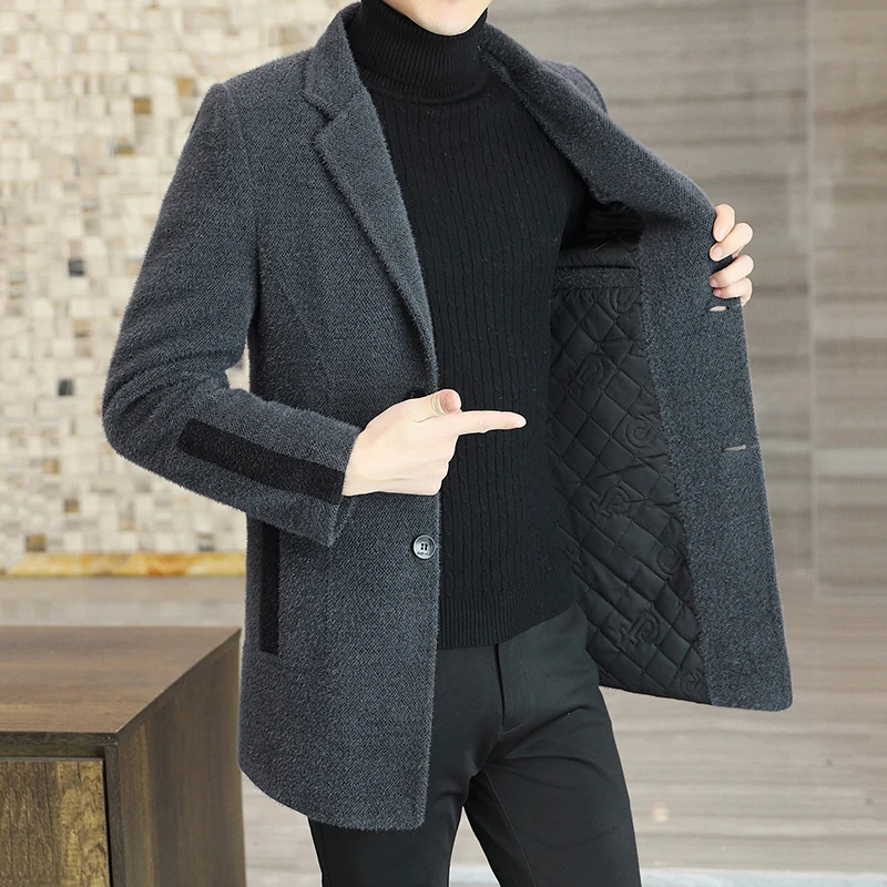 2022 Autumn Winter Men's Business Casual Mid-Length Woolen Overcoat Outwear Long Wool Jackets Youth Windbreaker Thick Warm Coats