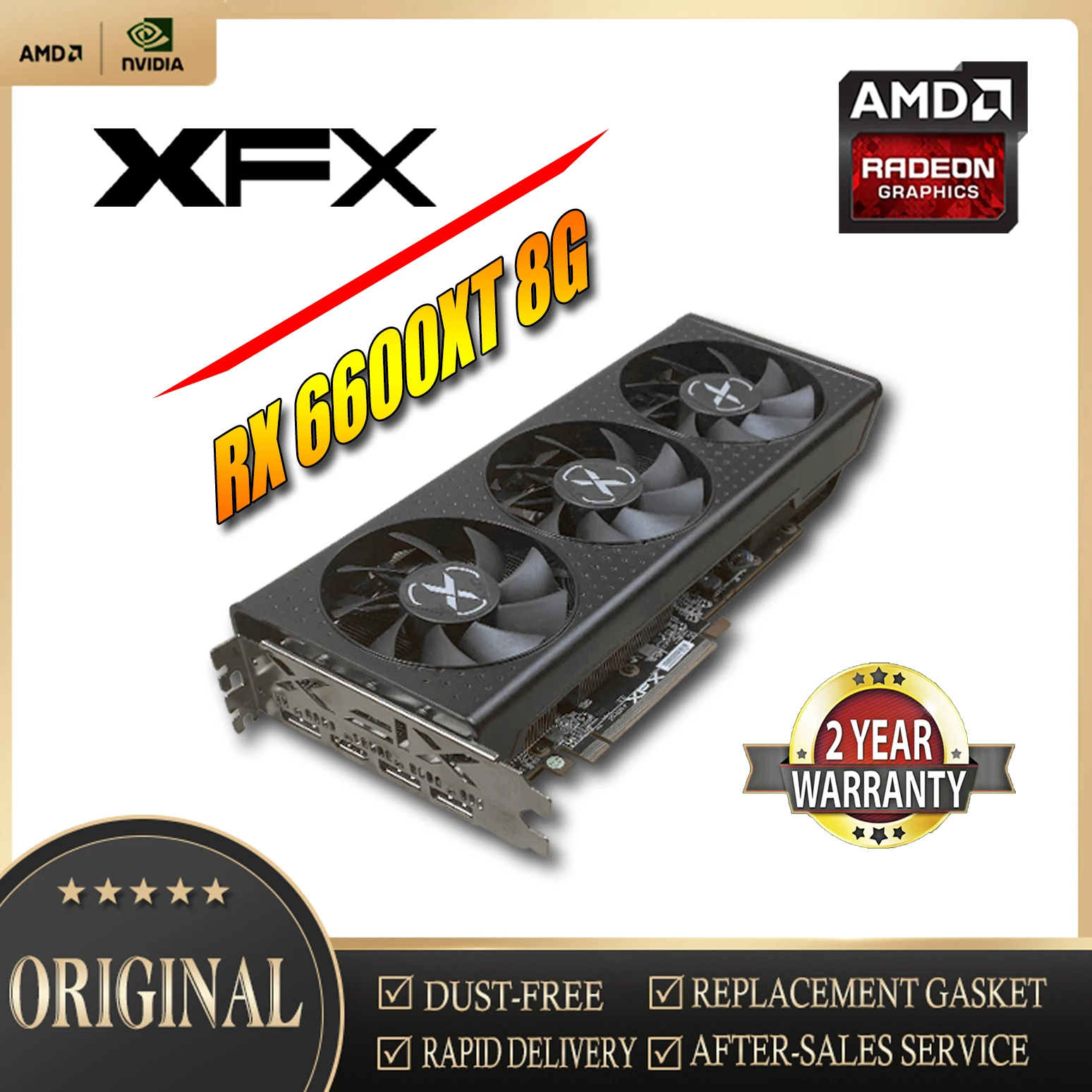 XFX Graphics Cards  RX6600XT 8GB Triple Fans  7nm 256bit PCIE4.0X16 Video Desktop PC Computer Game Map Used