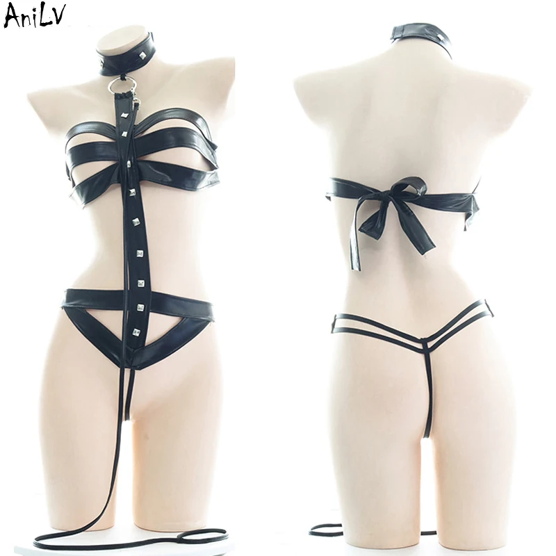 

Костюм женский AniLV, кожаный, с заклепками, на бретелях