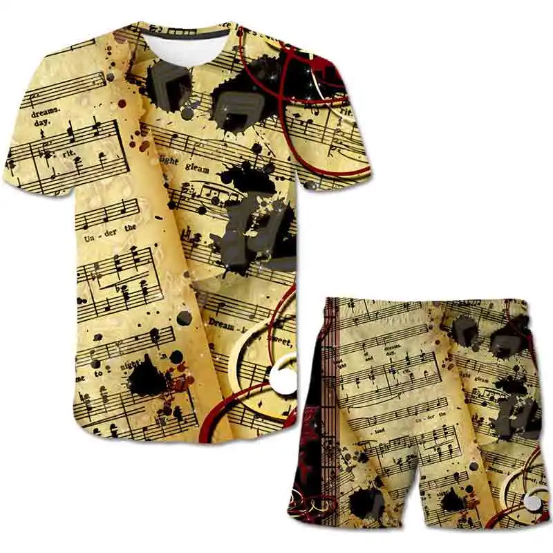 

4-14 Years Kids Baby Boys Music notation 3D Sets Clothes Casual Summer New music Print Suit 2Pcs T-Shirt+Shorts Children Clothes