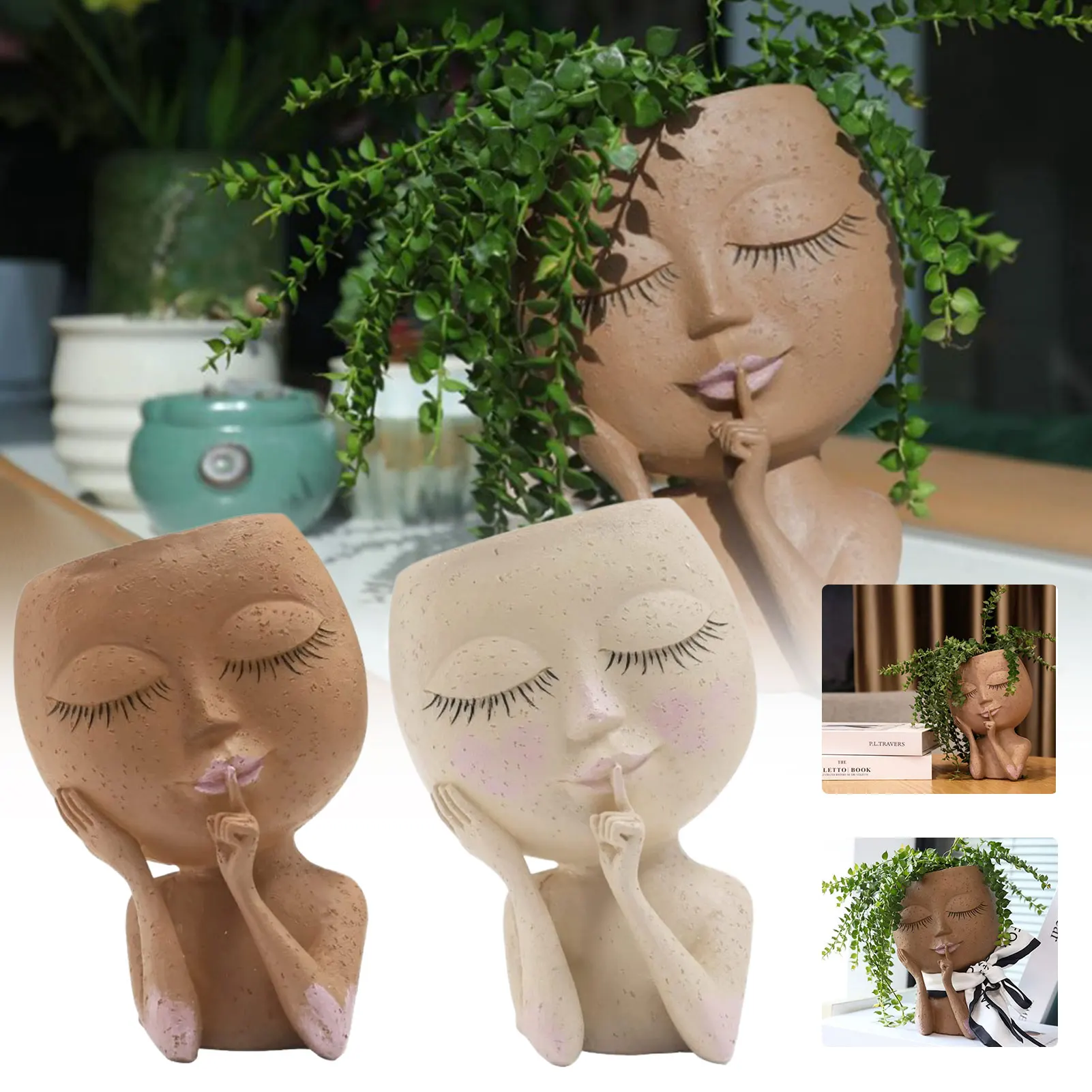 

Cute Face Flower Pot Head Planter Pots Cute Girl Flower Pot Resin Female Sculpture Vase With Drainage Hole For Indoor Plants