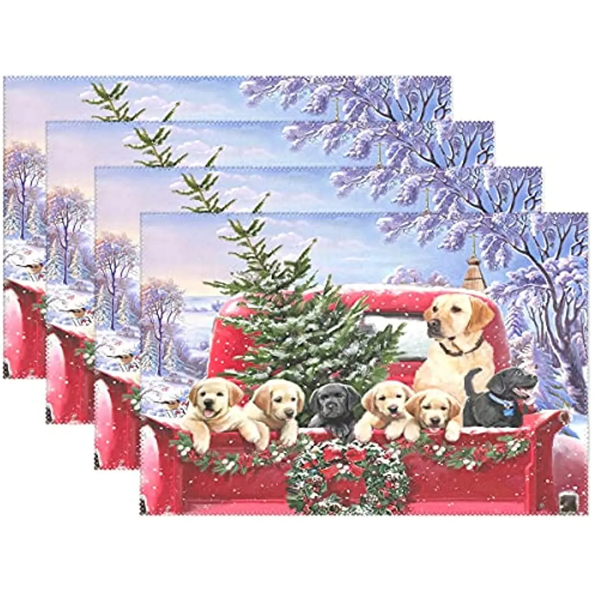 

Christmas Red Truck Golden Retriever Dog Table Mats Placemats Winter Snowflake Xmas Tree Snowman Kitchen Mat Dining Place mat