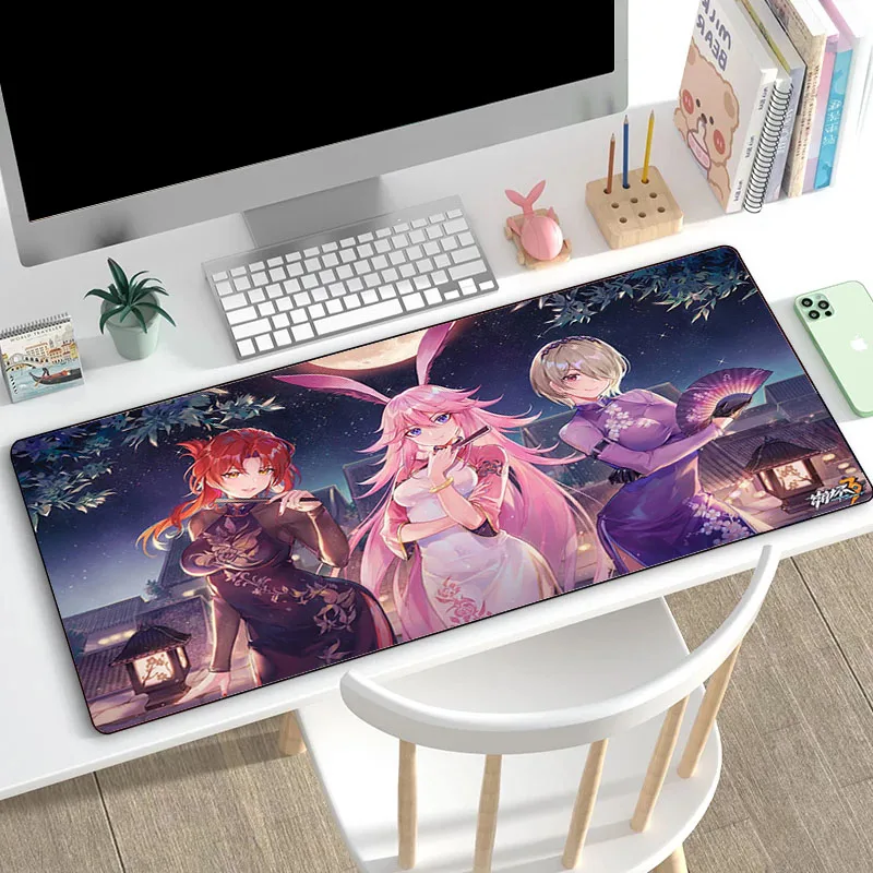 

Gaming Mouse Pad Honkai Impact 3rd Extended Pads Desktop Protector Large Anime Mousepad Gamer Computer Keyboard Desk Mat Pink