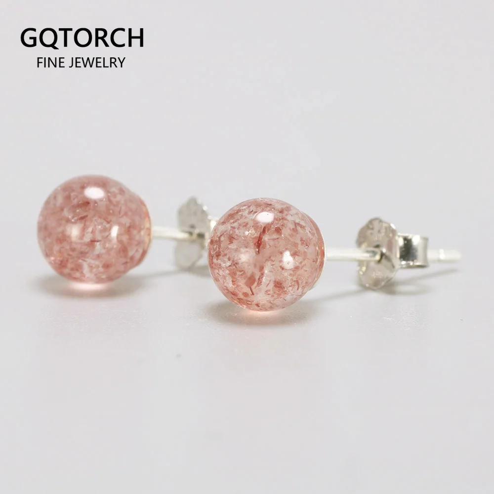 Серьги из серебра 925 пробы с натуральными клубничными шариками | Украшения и