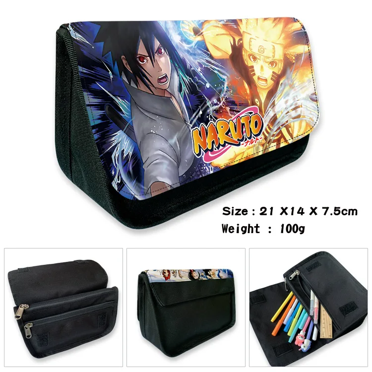 

Naruto Animation Surrounding Student Canvas Large Capacity Pen Bag Wooden Leaf Logo Stationery Box Unisex Casual