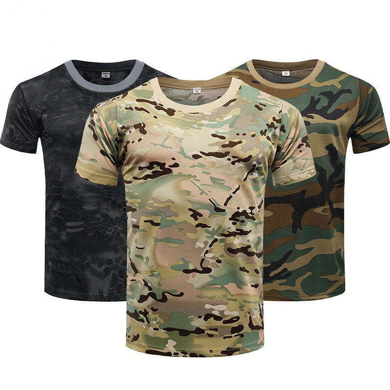 

Камуфляжная тактическая Мужская рубашка с коротким рукавом, быстросохнущая Боевая футболка, военная армейская футболка, камуфляжная, для походов и походов