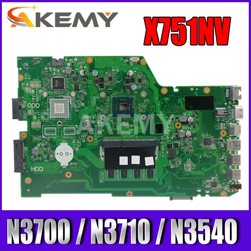 

Akemy X751NV original mainboard for ASUS X751NA X751N Laptop motherboard X751NV mainboard with 4GB-RAM N3700 / N3710 / N3540