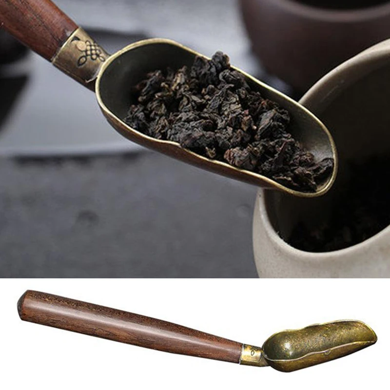 

Чайный набор из черного сандалового дерева в стиле ретро, чайная ложка с длинной ручкой, ложка из чистой меди, чайная лопатка с принтом бергамота, аксессуары для чайной церемонии