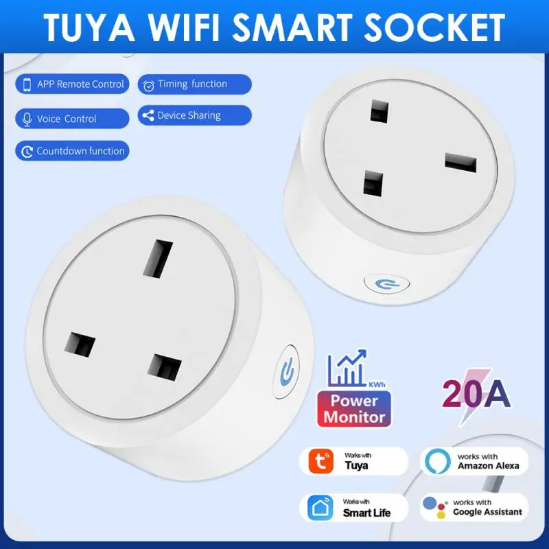 

20A UK Plug TUYA WIFI Smart Life APP Smart Socket Control Timing Home Power Socket Work With Alexa Google Assistant