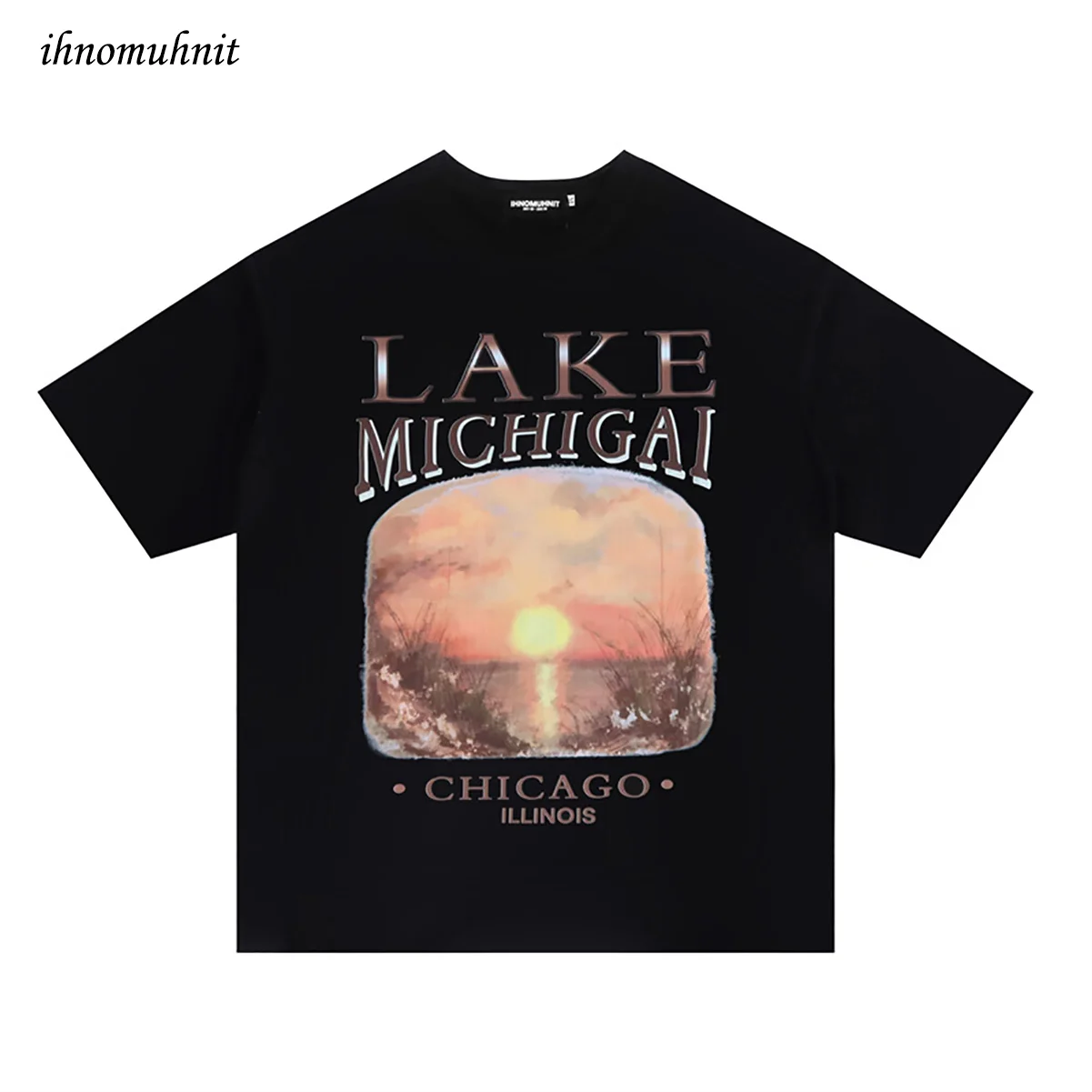 

2022 New Men Hip Hop Rap Graphic Print T Shirt Summer Casual Short Sleeve Black T-Shirts Tops Fashion Tshirts Sunset Forest