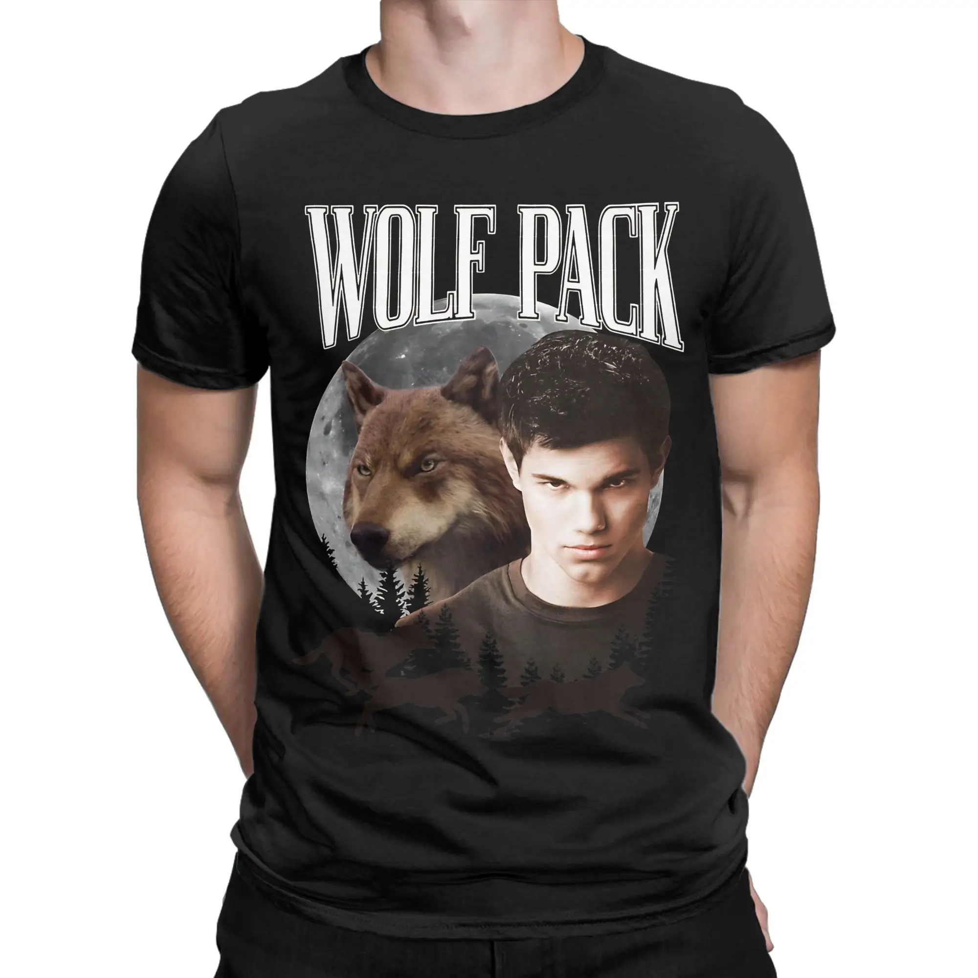 Фото Футболка из хлопка Twílíght Saga Jacob Wolf Pack для мужчин, летняя, в стиле Y2K, с круглым вырезом, трендовая, оверсайз, свободного кроя №2