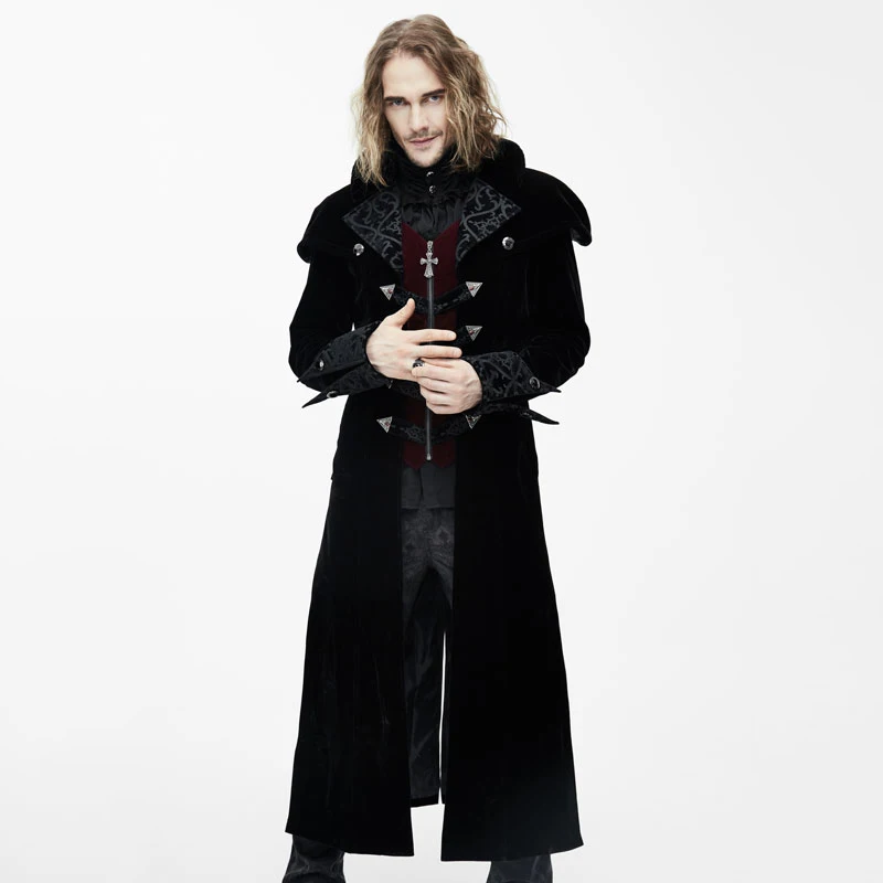 

Devil Fashion Autumn Winter Gothic Men's Long Jackets Steampunk Black Red Warm Thick Coats Casual Outer Garment Overcoats