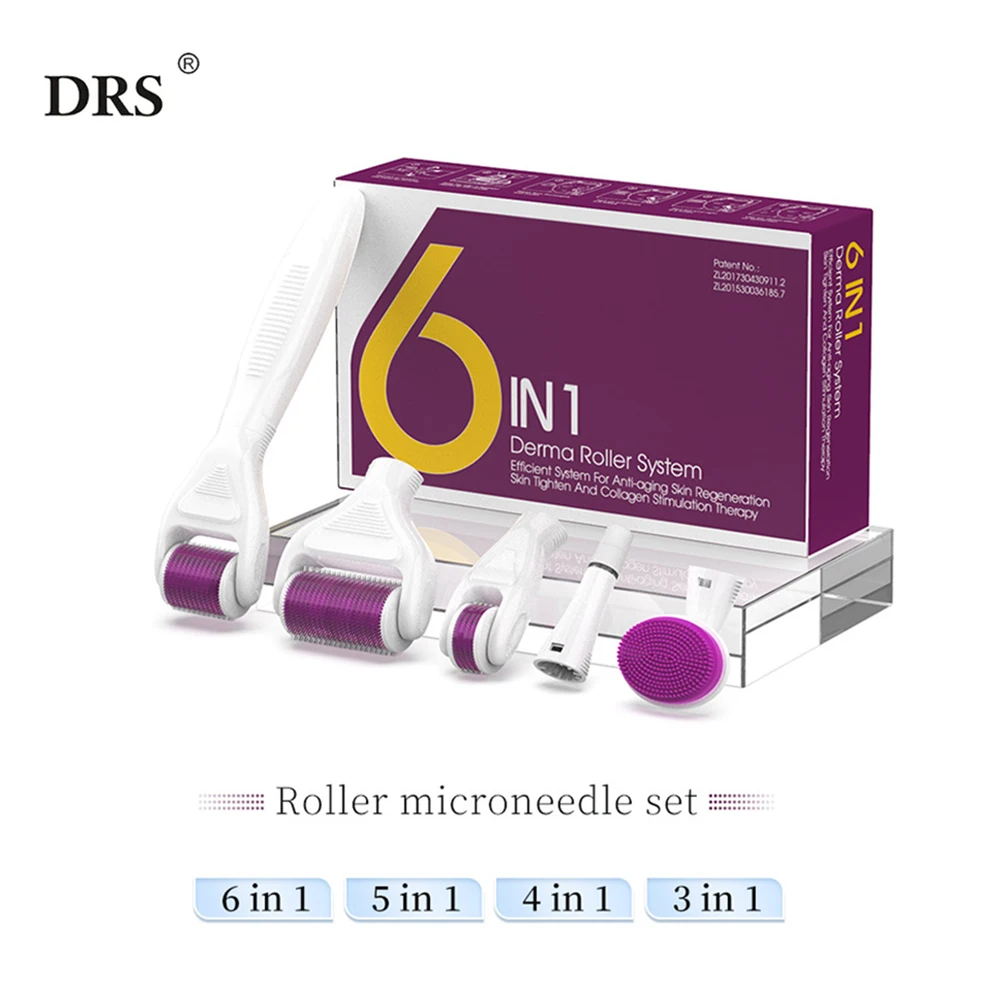 

DRS 6 In 1 Microneedling Derma Roller Device Kits 12 / 300 / 720 / 1200 Needles Micro Needle Therapy MTS Skin Care Hair Growth