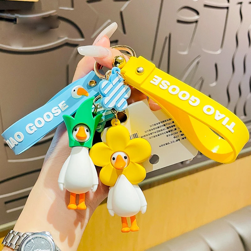 

Cartoon One Goose Animal Doll Keychain Fashion Couple Accessorie Cute Flower Grass Duck Keyring Girl Bag Pendant Gift Wholesale