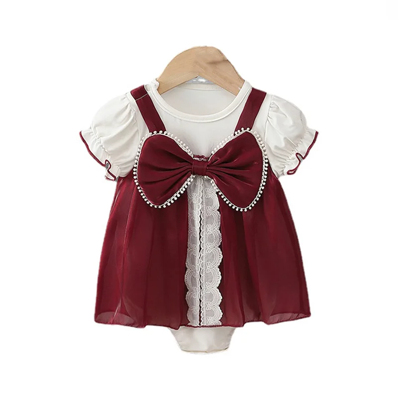 

Summer Clothing Kids Clothes Infant Sweet and Cute Bow-knot Princess Dress Baby Short Sleeve Triangle Romper Dress Girls Dress