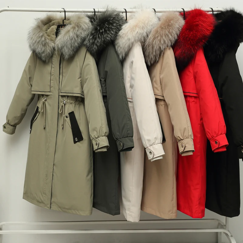 Women's Warm Jacket 2021 Autumn and Winter Long Zipper Hooded Fur Collar Jacket Temperament Loose Detachable Parka Jacket