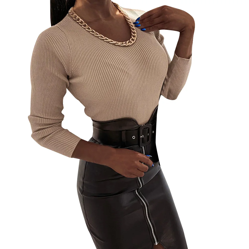 

Женская приталенная футболка с длинным рукавом и круглым вырезом