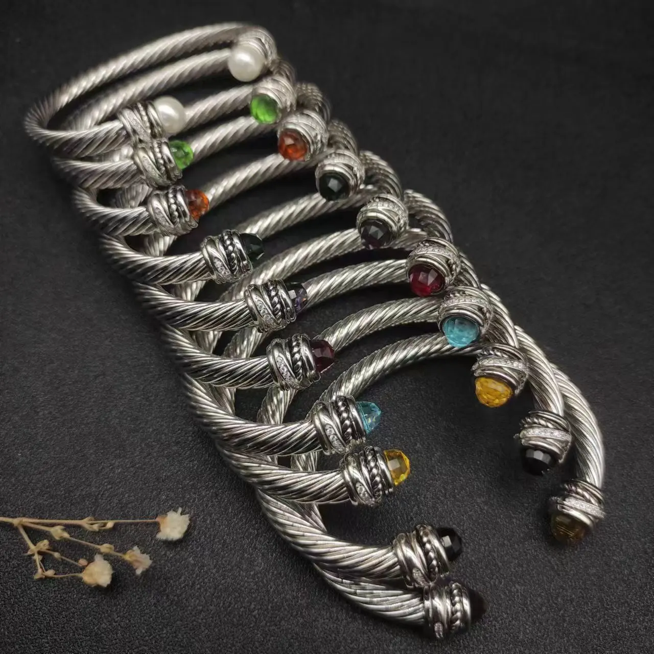 7MM Cable Classic David Yurman S925 Sterling Silver Black Onyx And Paved Diamond Bracelet For Men's Jewelry Gift