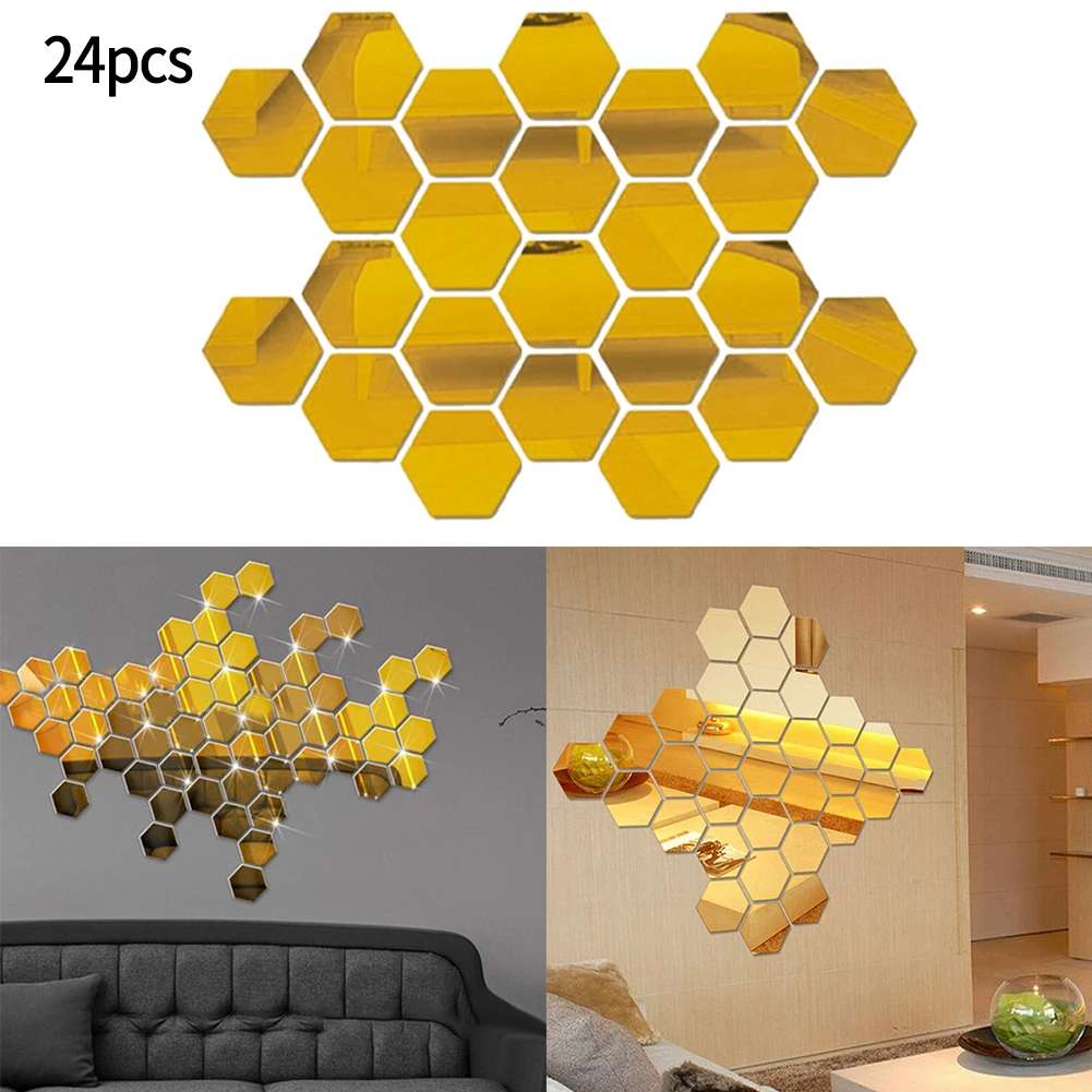 

24pcs Hexagon Mirror Wall Sticker 3D Mirror Decor Stickers DIY Art Self-adhesive Stickers Room Decoration