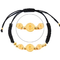 san benito bracelet stainless steel bracelet for women metal san benito medal bracelet adjustable braided cotton cord bracelets