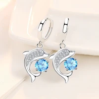 cute dolphin drop earrings for women tiny huggie with cubic zircon pendant female romantic dangle earring jewelry accessory gift