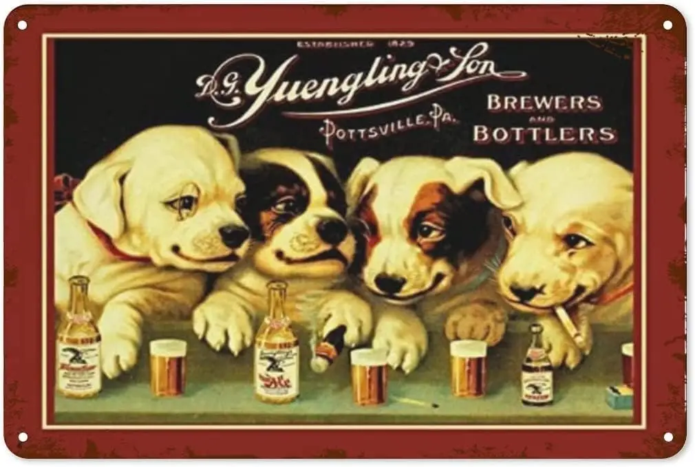Винтажная металлическая жестяная вывеска для Yuengling &amp Son Ale and Beer Dogs прямоугольная