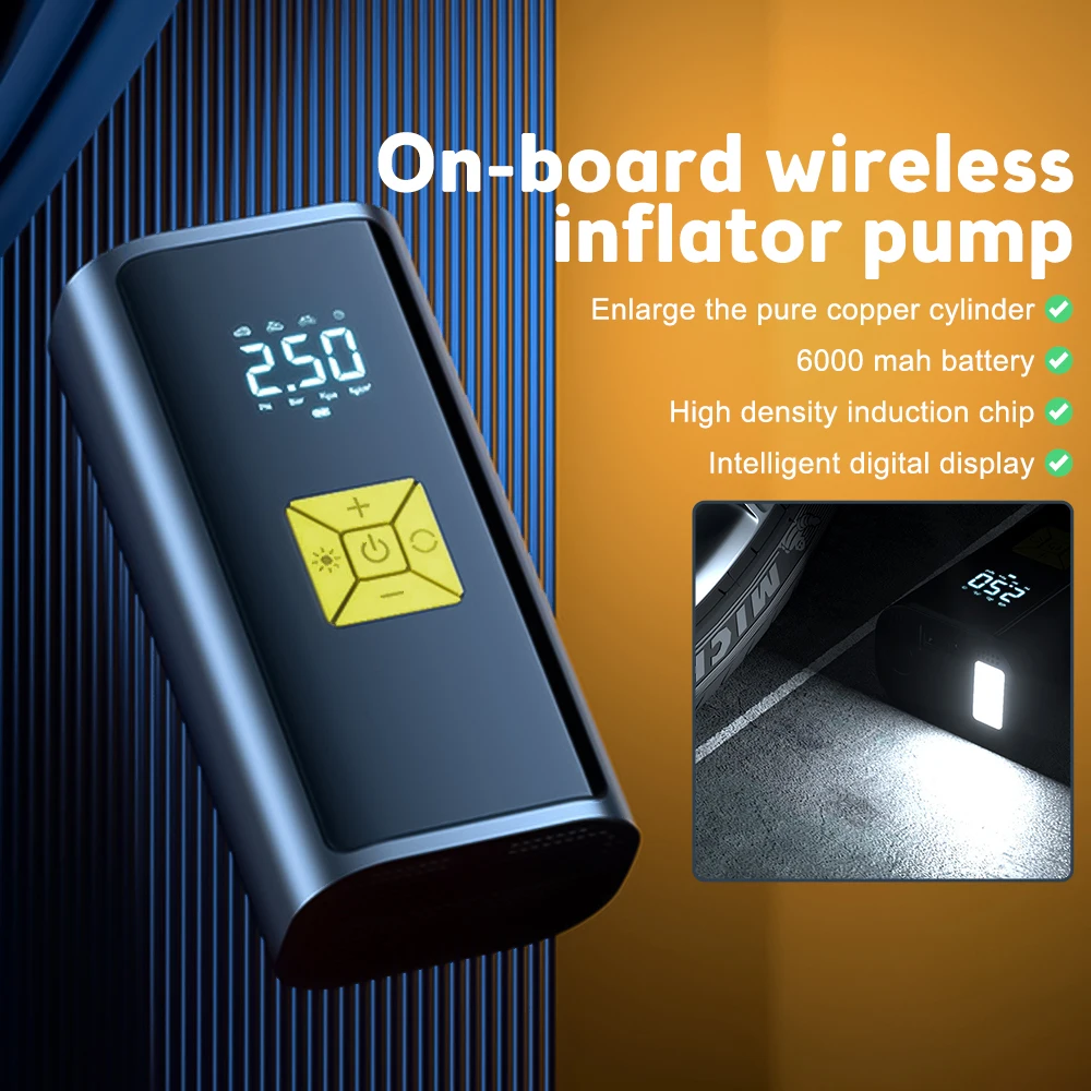 

6000mAh Car Air Compressor 150PSI Electric Wireless Portable Tire Inflator Pump for Motorcycle Bicycle Boat AUTO Tyre Balls