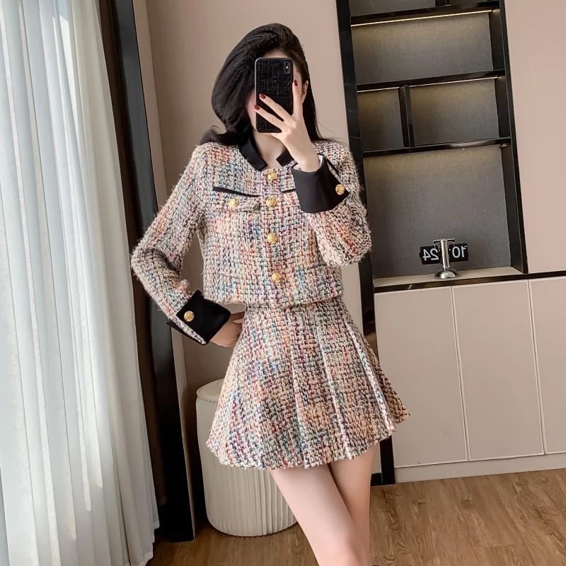 Высококачественная французская твидовая одежда зимняя женский комплект из 2