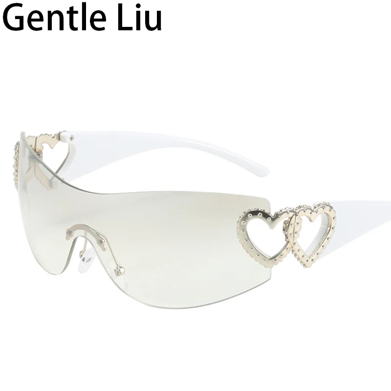 

Rimless Punk Sunglasses Women Y2K Sports Sun Glasses for Lady 2022 New Fashion Frameless Love Heart Eyewear Shades UV400 Oculos