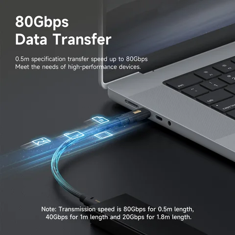 Кабель Hagibis USB C — USB C 240 Вт PD3.1 USB4 80 Гбит/с 8K при 60 Гц Мягкий кабель для быстрой зарядки для Macbook Pro iPad iPhone Ноутбук Dell XPS