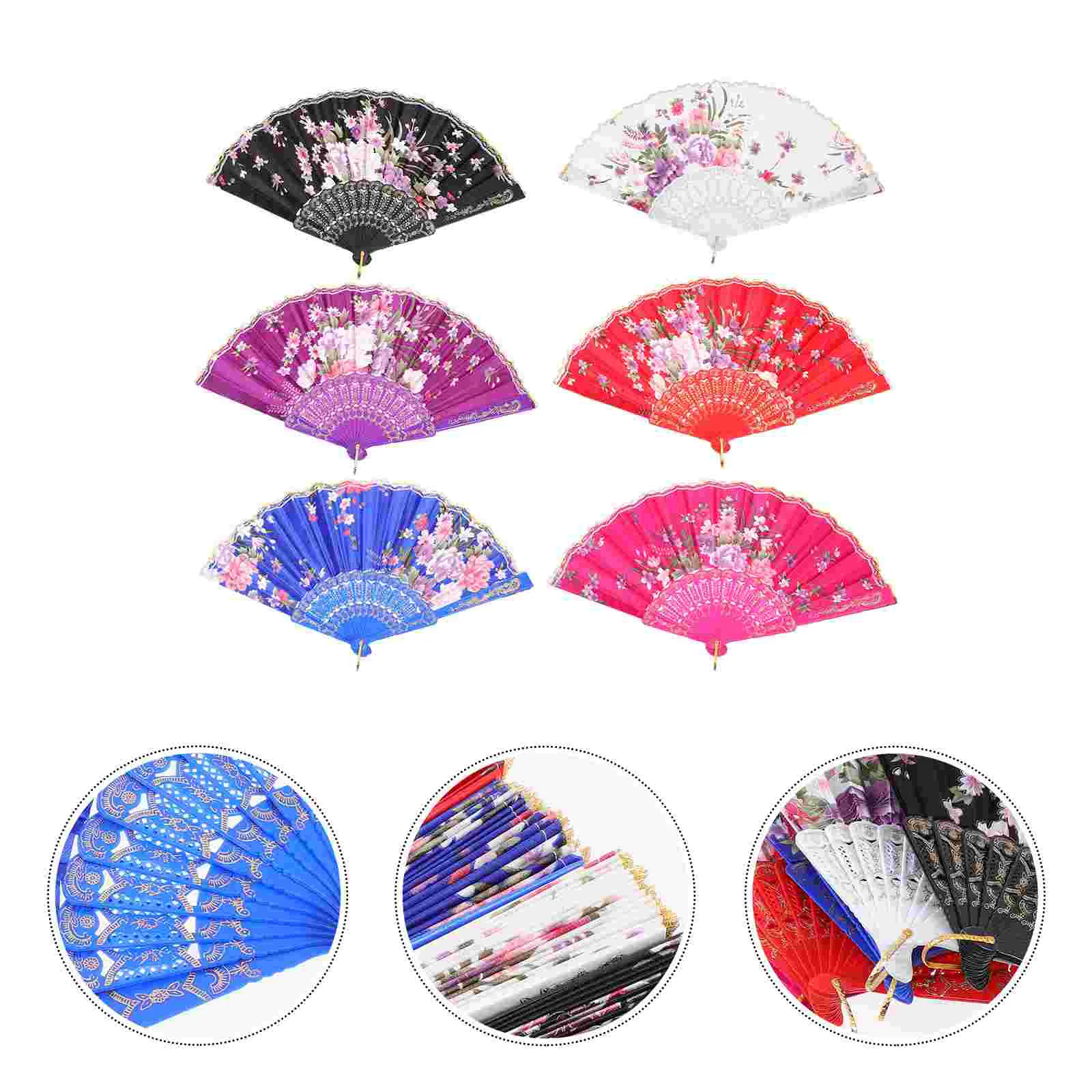 

Fan Hand Folding Handheld Foldable Japanese Floral Paper Chinese Retro Spanish Dancedecorative Dancing Wedding Fabric Veils